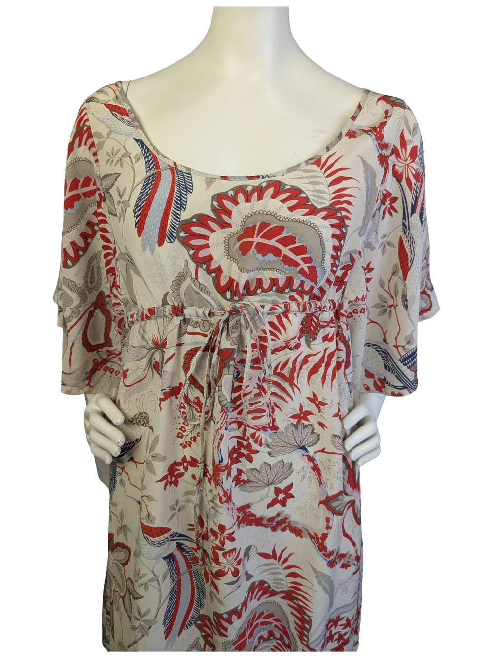 Margit Brandt 100% Silk Floral Boho Dress Batwing Sleeve Empire Waist Size M - Picture 5 of 10